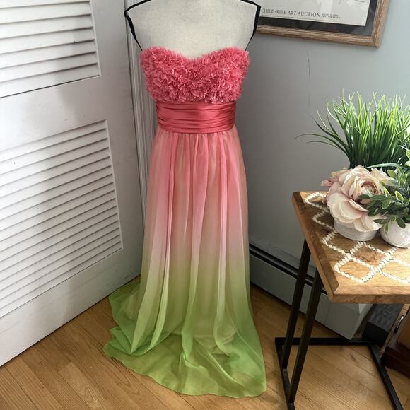 CAMILLE LA VIE Womens Dress 4P Strapless Pink Green Ombre Gown Wedding Evening - Picture 1 of 12